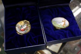 Two Halcyon Days enamel boxes.