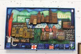 Michael Coles, an unusual painted three dimensional picture of various cathedrals and churches,