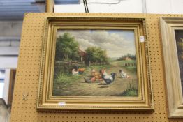 Chickens on a Farmyard Track oil on canvas.