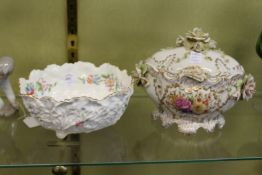 A Coalport leaf moulded bowl painted with flowers together with a colourful floral decorated bowl