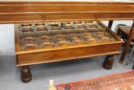 An eastern hardwood coffee table made from a door.