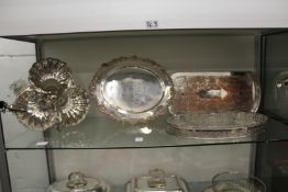 Plated shell shaped nut dish, entree dish with glass liners and two other items.