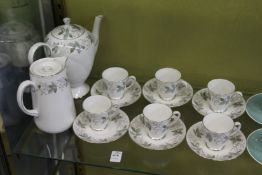 Tuscan China Rondeley part coffee service comprising six cups and saucers with coffee pot and hot