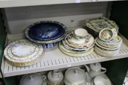 A shelf of decorative china to include Mason's Regency china.