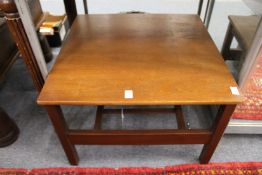 A hardwood coffee table.