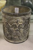 An unusual carved stone figural brush pot or vase (AF).