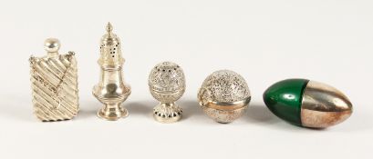 A MINIATURE SILVER PEPPERETTE, scent bottle and 3 other items (5).