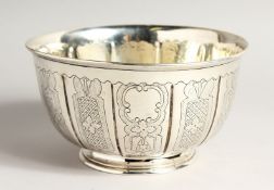 A GOOD VICTORIAN SILVER GEORGE I STYLE ETCHED CIRCULAR BOWL. 6.75ins diameter London 1844, maker W.