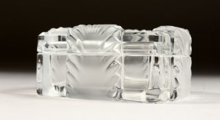 A LALIQUE FROSTED RECTANGULAR BOX AND COVER. Etched Lalique, France 5ins long.