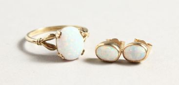 A 9CT GOLD OPAL SET RING AND EARRINGS