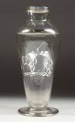 A ROCKWELL SILVER CO. POLO, SILVER, OVERLAY GLASS VASE. 12ins high.