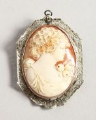 A 14CT WHITE GOLD CAMEO BROOCH