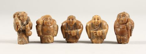 FIVE SMALL CARVED BONE NETSUKES