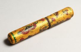 A VICTORIAN NEEDLECASE decorated with insects. 5.5ins long