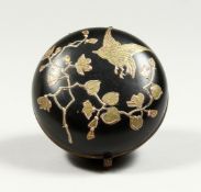 A BLACK PORCELAIN CIRCULAR BOX AND COVER