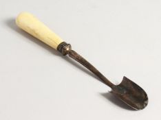 A VICTORIAN SILVER CHEESE SCOOP with bone handles Sheffield 1885