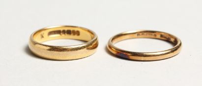 TWO GOLD WEDDING BANDS 9ct & 18ct 6.8gms.