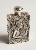 A ST. ANDREWS SOLID SILVER AND ENAMEL LEDA AND SWAN PERFUME PERFUME BOTTLE 2.5ins long