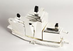 A CHRISTOPHER DRESSER DESIGN THREE PIECE TEA SET 16ins long