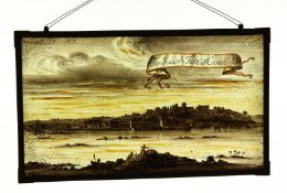 A GLASS PICTURE 'The Home and Town of Culross, 1965' 9ins x 16ins