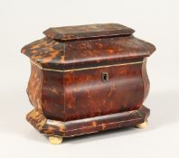 A GOOD REGENCY BLOND TORTOISESHELL TWO DIVISION TEA CADDY on four bun feet. 7ins wide.