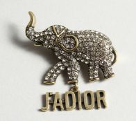 A DIOR JADIOR ELEPHANT BROOCH in a Dior bag and box.