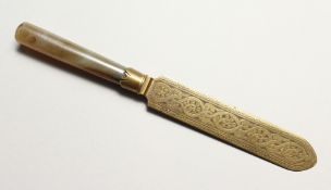A PERSIAN AGATE AND BRASS PAPER KNIFE 8.5ins long