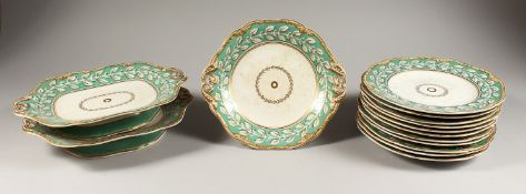 A WEDGWOOD PEARLWARE PART DINNER SET comprising a pair of rectangular comports, 11 circular