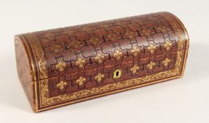 A FRENCH FLEUR D LYS DOMED LEATHER BOX 9.5ins long