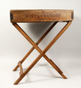 A MOET CHANDON - DOM PERIGNON TRAY ON STAND.