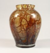 A FRENCH MOTTLED HEAVY ART GLASS VASE. 9ins high.
