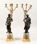 A LARGE PAIR OF THOMAS HOPE DESIGN, ORMOLU AND BRONZE CLASSICAL CANDLESTICKS with a pair of