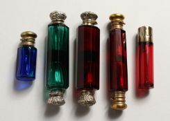 FIVE VARIOUS VICTORIAN DOUBLE ENDED SCENT BOTTLES 2ins to 4ins