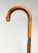 AN EDWARDIAN BENTWOOD CANE with silver handle, dated 1919. 35ins long.
