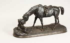 RUSSIAN SCHOOL A GROUP CAST IRON GROUP, HORSE AND DOG 17.5ins long.