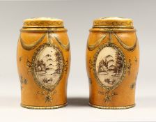 A SMALL PAIR OF TOLEWEAR TINS 7ins high