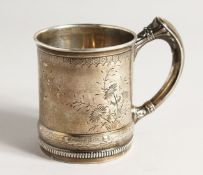 A STERLING SILVER ENGRAVED CHRISTENING MUG