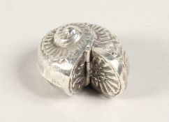 A SILVER NAUTILUS SHELL PILL BOX