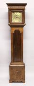 AN 18TH CENTURY, 11 INCH BRASS FACED LONG CASE CLOCK - 