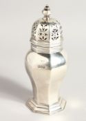 A HEXAONAL BULBOUS SILVER SUGAR SIFTER 7ins high London 1901