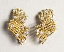 A SUPERB PAIR OF TIFFANY GOLD AND DIAMOND EARRINGS