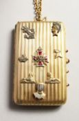 A SUPERB RUSSIAN SILVER GILT CASE with 2 coin holds, compact, etc., mounted with emblems, etc., on a