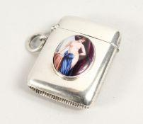A PLAIN VICTORIAN SILVER VESTA with an oval nude. Birmingham 1898