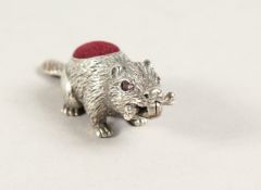A CAST SILVER BEAVER PIN CUSHION