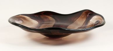 A VERY LARGE ART GLASS LOW BOWL Signed, mark 2003. 27ins diameter.