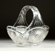 A GOOD CUT GLASS FRUIT BASKET. 9ins high.