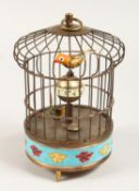 A CLOISSONNE BIRDCAGE CLOCK 7ins high.