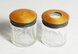 A PAIR OF SILVER AND YELLOW ENAMEL JARS Birmingham, 1916.