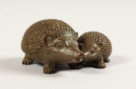 TWO JAPANESE BBRONZE HEDGEHOGS 2ins & 1.5ins long