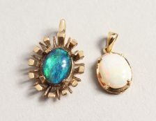 TWO SMALL GOLD OPAL PENDANTS